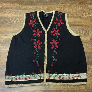 Designers Originals Studio Joy Size 1X Christmas Embroidered Sweater Vest Beads